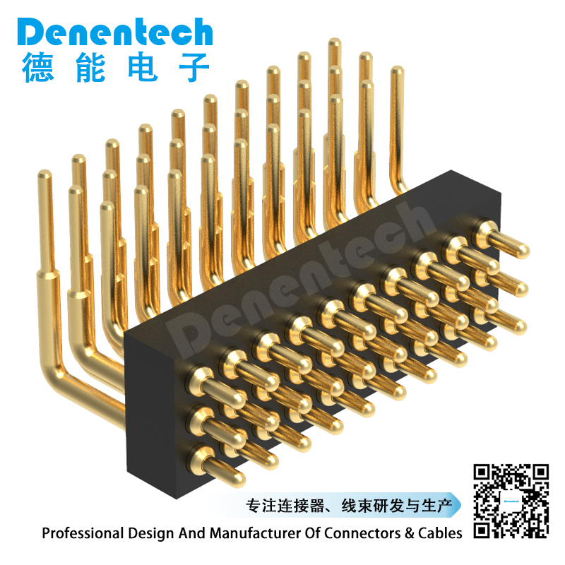 Denentech low price of 1.27MM pogo pin H2.0MM triple  row male right angle pogo pin holder